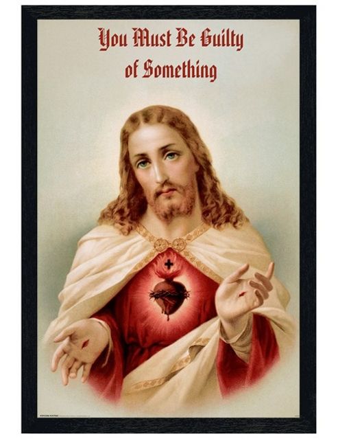 Image of Jesus Christ Black Wooden Framed Guilty Heart Poster