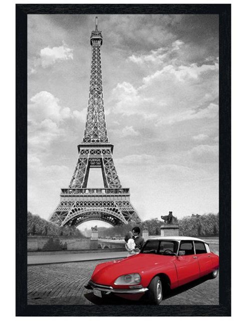 Image of Paris Black Wooden Framed Romance At The Eiffel Tower Poster