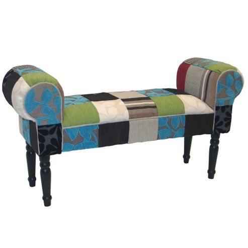 Image of Shabby Chic Chaise Pouffe Stool / Wood Legs - Blue / Green / Red