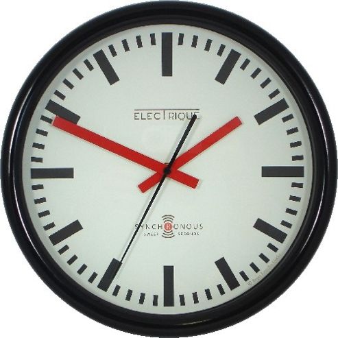 Image of Roger Lascelles Clocks Swiss Station Clock In Black With Sweep Second Hand