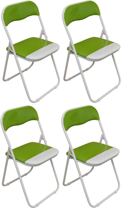 Image of 4 X Green And White Padded Folding Chair - Great For, Office, Desk, Poker, Spare