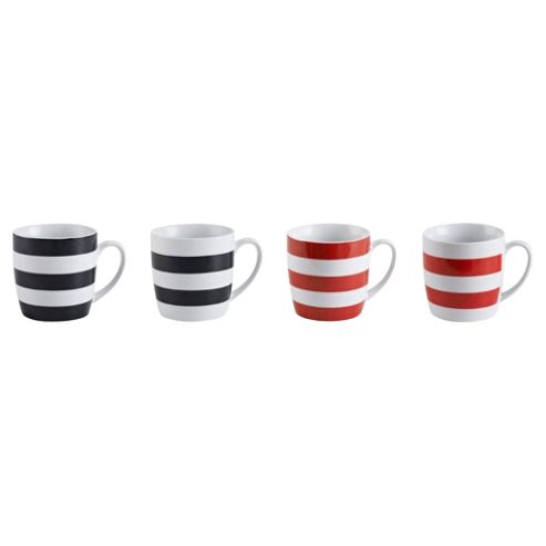 Image of Red & Black Bold Stripe Mug 4 Pack