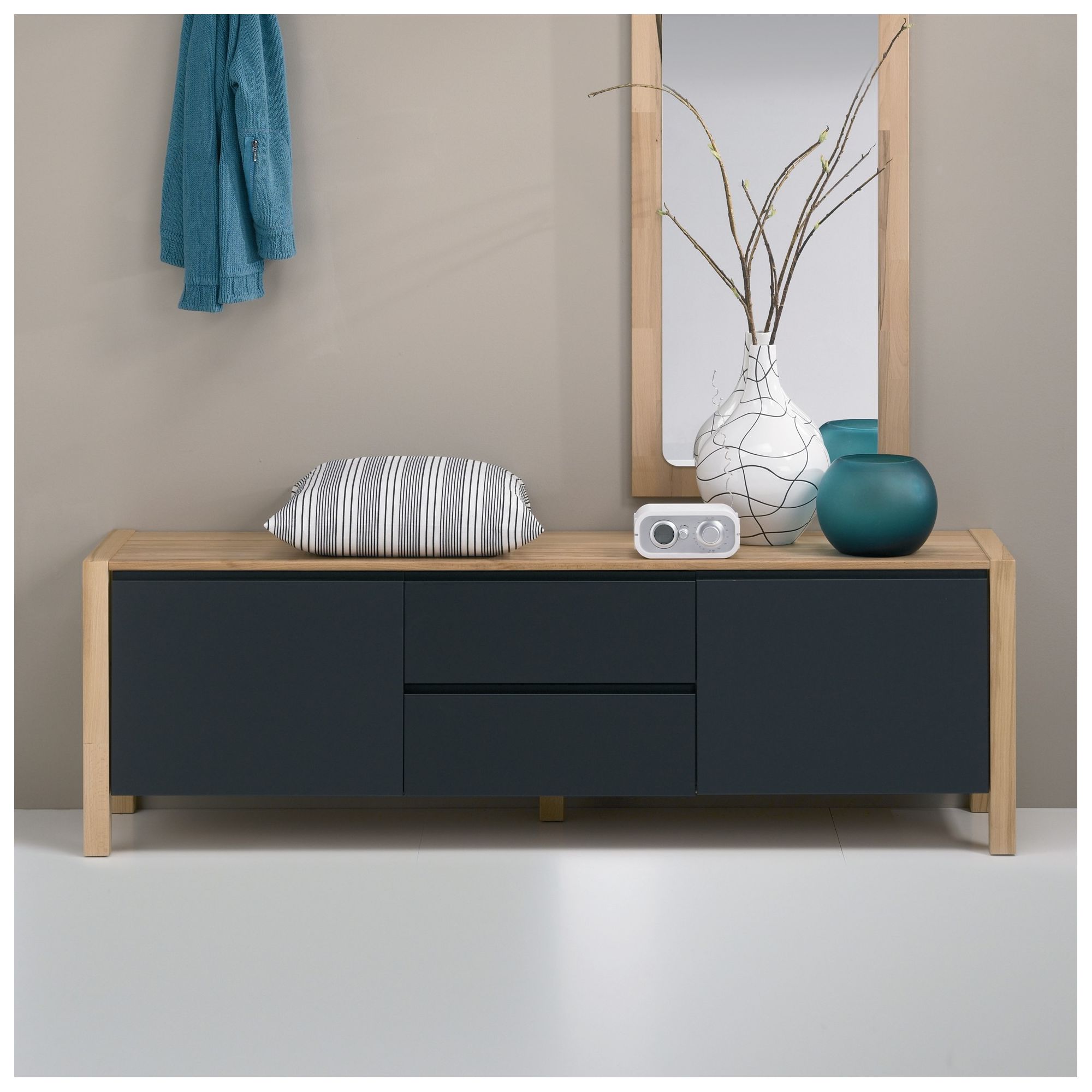 Oestergaard Mille Low Chest of Drawers 159cm - Heartwood Beech solid / MDF Black at Tesco Direct