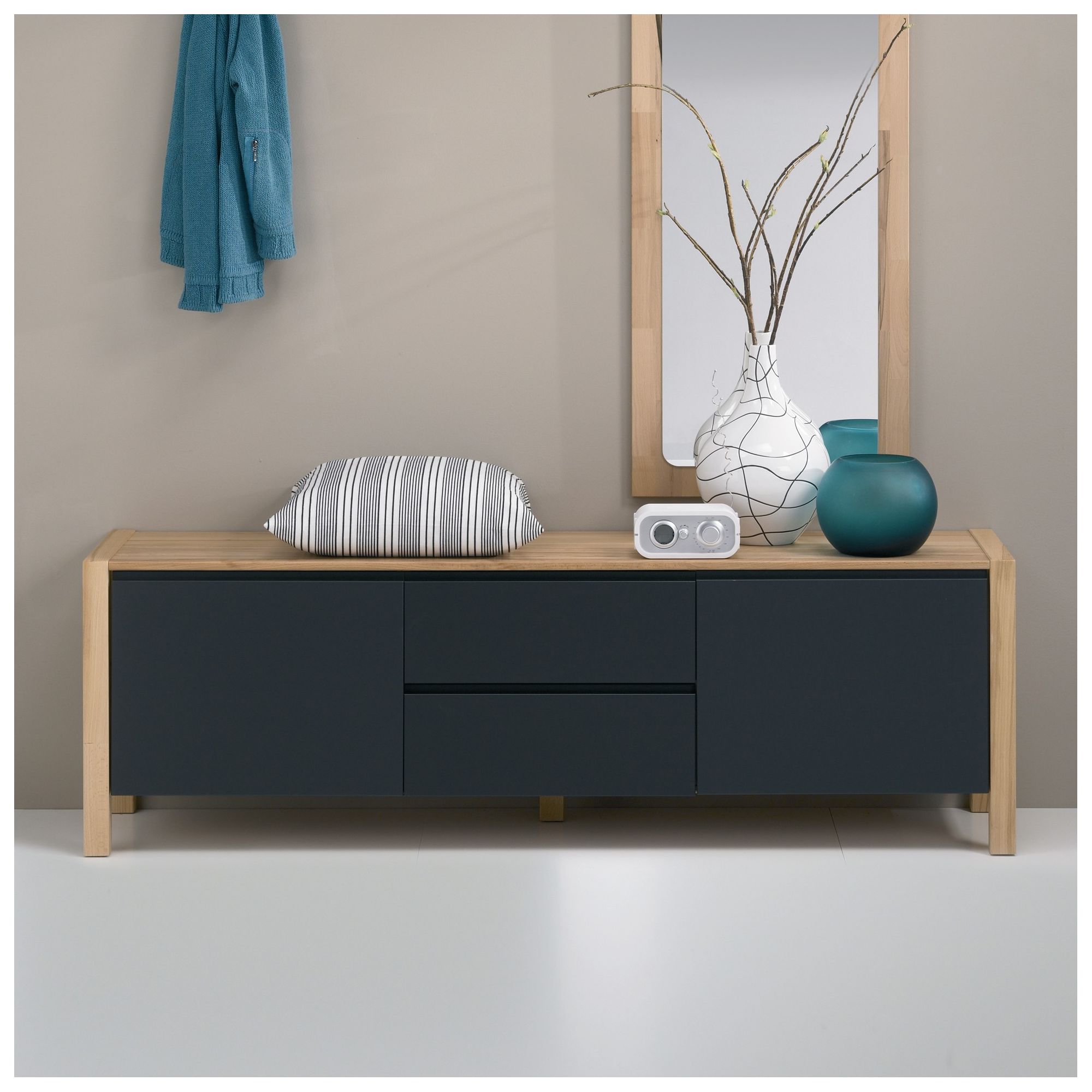 Oestergaard Mille Low Chest of Drawers 159cm - Heartwood Beech solid / MDF Black at Tescos Direct