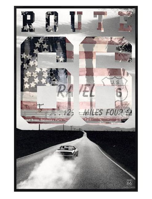 Image of Route 66 Gloss Black Framed Travel Usa Style Poster
