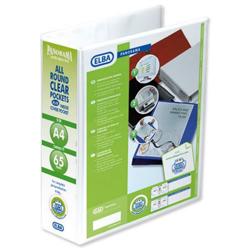 Image of Elba Presentation Lever Arch File Clear Cover Pockets 2-ring A4 White Ref 400008436 [pack 5]