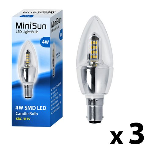 Image of Pack Of Three Minisun Sbc B15 4w Smd Led Candle Bulbs Warm White