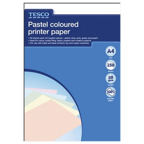 Image of Tesco A4 Recycled Pastels Paper, 250 Sheets