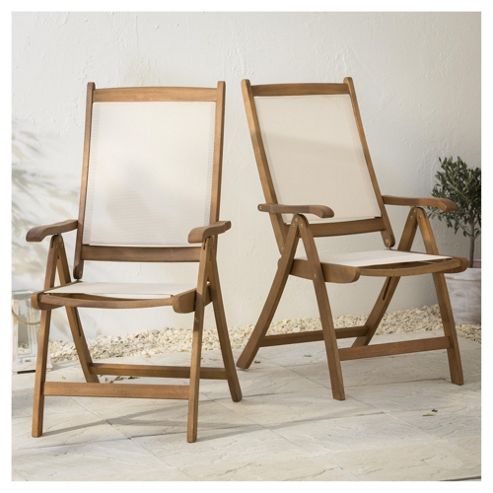 Image of Windsor Folding Wood & Fabric Garden Dining Chairs, 2 Pack