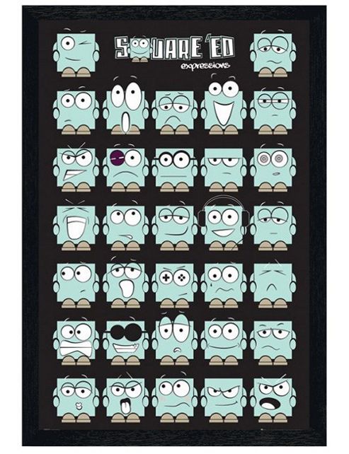 Image of Square Ed Expressions Black Wooden Framed Funny Faces Poster