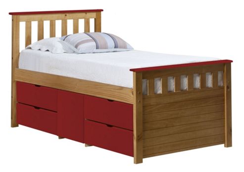 Image of Captains Ferrara Storage Bed 3ft Antique With Red Details