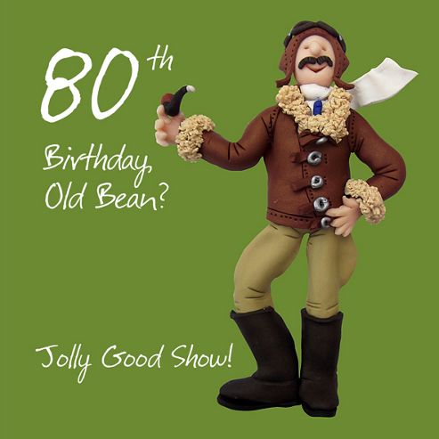 Image of Holy Mackerel Happy 80th Birthday Old Bean. Jolly Good Show Greetings Card