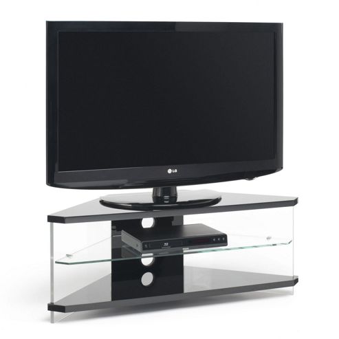Image of Techlink Air Acrylic And Glass 46" Corner Tv Stand - Black