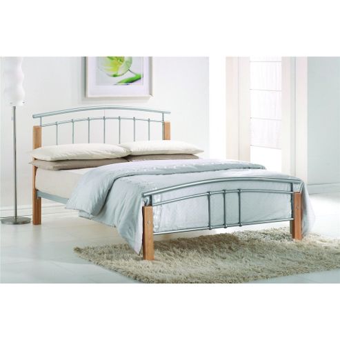Image of Silver Metal & Beech Bed Frame - Small Double 4ft