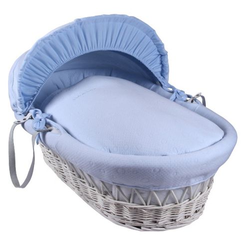 Image of Clair De Lune White Wicker Moses Basket (cotton Candy Blue)