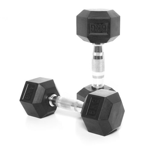 Image of Body Power Rubber Hex Ergo Dumbbells - 6kg (x2)