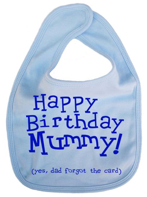 Image of Dirty Fingers Happy Birthday Mummy! Baby Feeding Bib Blue