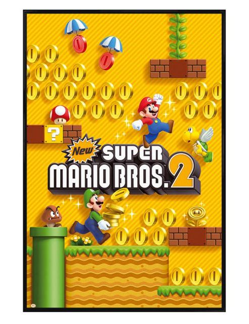 Image of Super Mario Gloss Black Framed New Super Mario Brothers 2 Poster