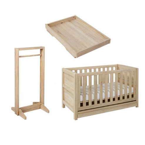 Image of Tutti Bambini Milan 'essentials' Bundle (cot, Hanging Rail, Cot Top Changer, Mattress) - Reclaimed Oak Finish