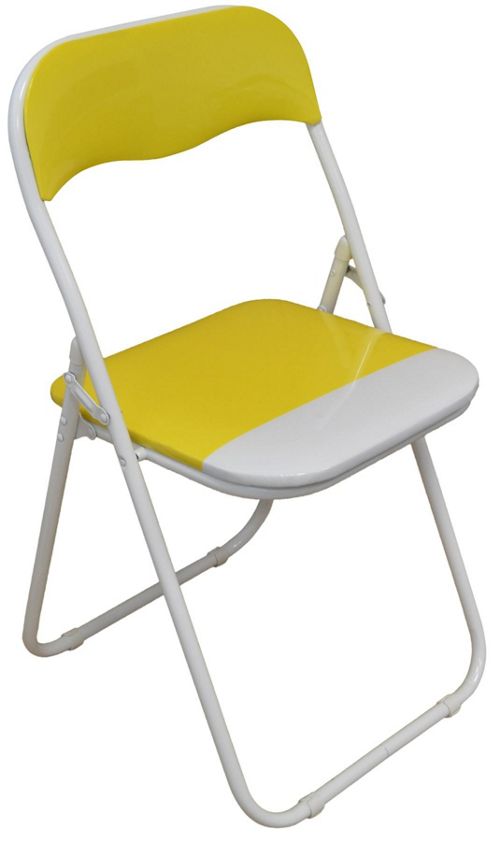 Image of Yellow And White Padded Folding Chair - Great For, Office, Desk, Poker, Spare