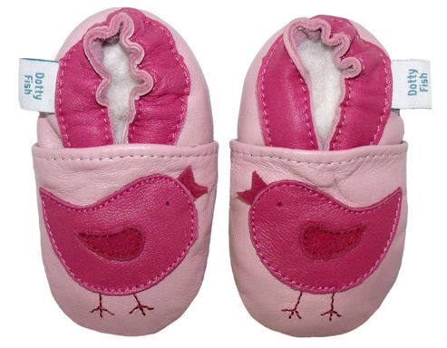 Image of Dotty Fish Soft Leather Baby Shoe - Pink Bird - Pink