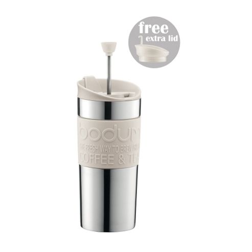 Image of Bodum Stainless Steel Travel Mug, Press Set 0.35l Off White