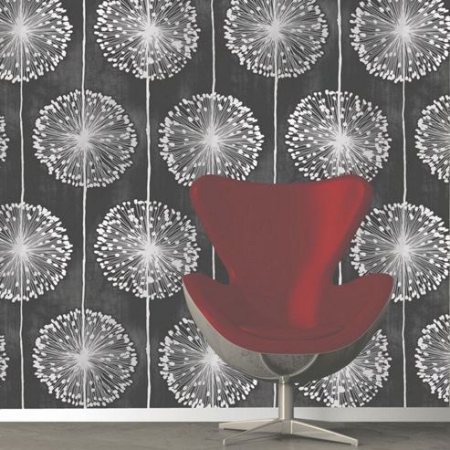 Image of Muriva Dandelion Wallpaper - Black