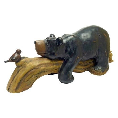 Image of Design Toscano Bear And Bird Lying On Log Statue