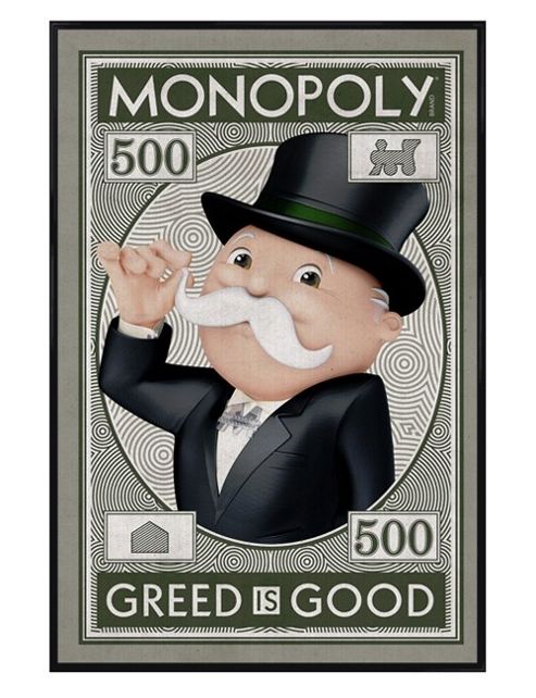 Image of Gloss Black Framed Monopoly Greed Is Good Poster