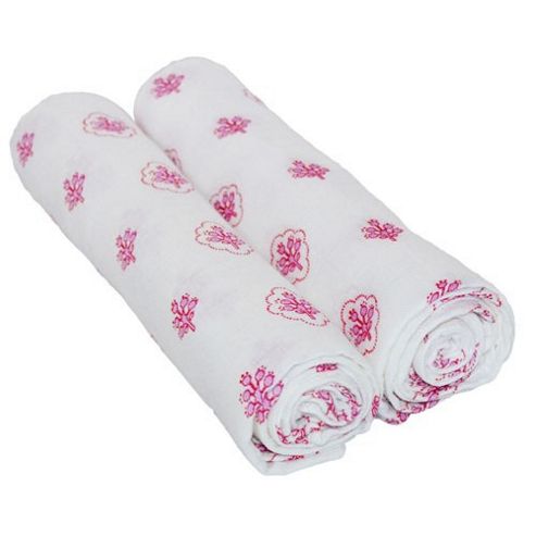 Image of Cuddles Collection Pack Of 2 Muslin Swaddles (pink Flowers)