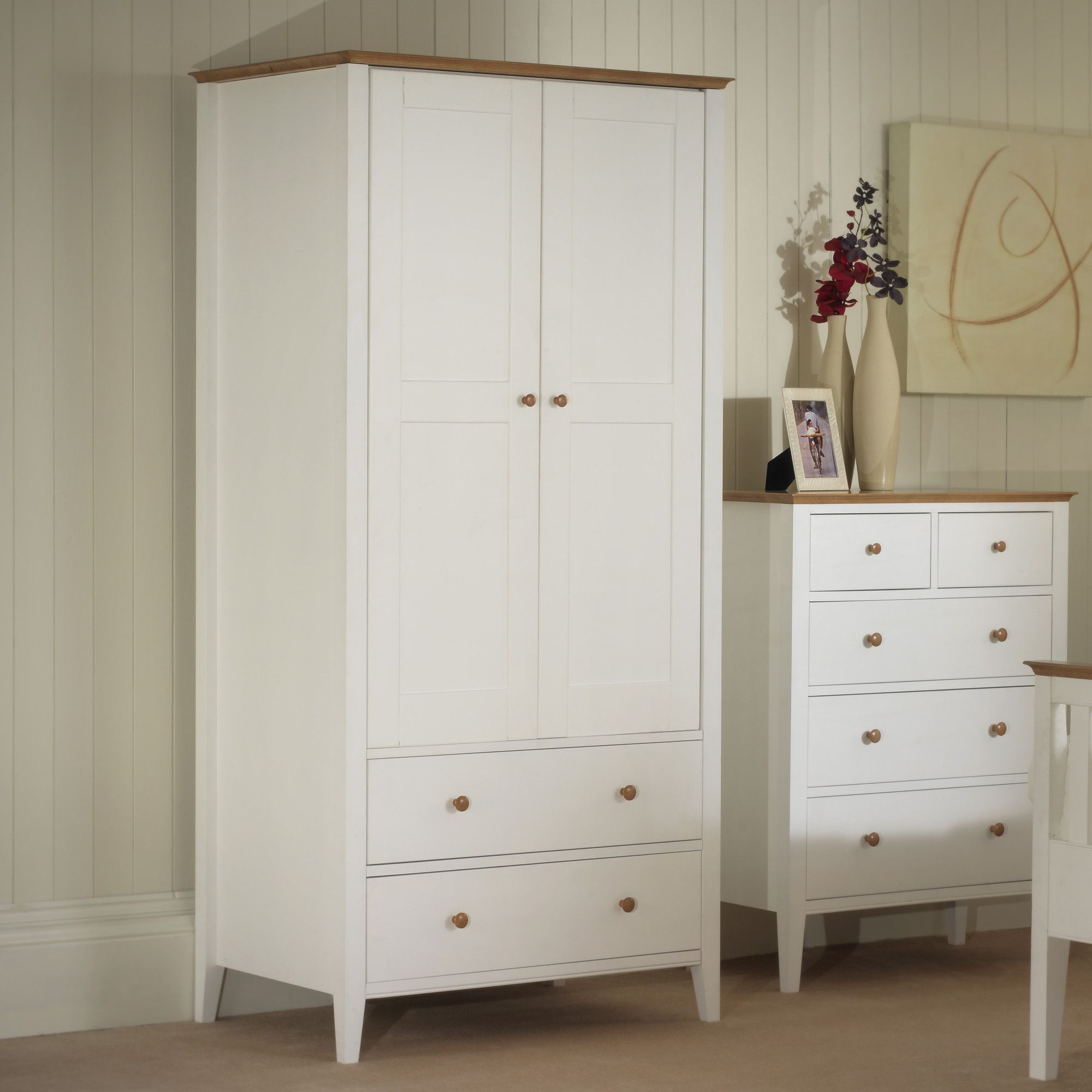 Serene Furnishings Grace 2 Door Wardrobe - Golden Cherry with Opal White at Tesco Direct