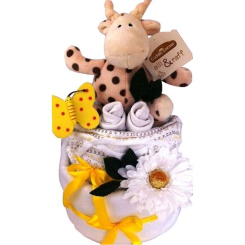 Image of 2 Tier Unisex Giraffe Baby Nappy Cake
