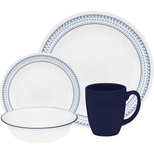 Image of Corelle Livingware Folk Stitch 16 Piece Dinnerware Set