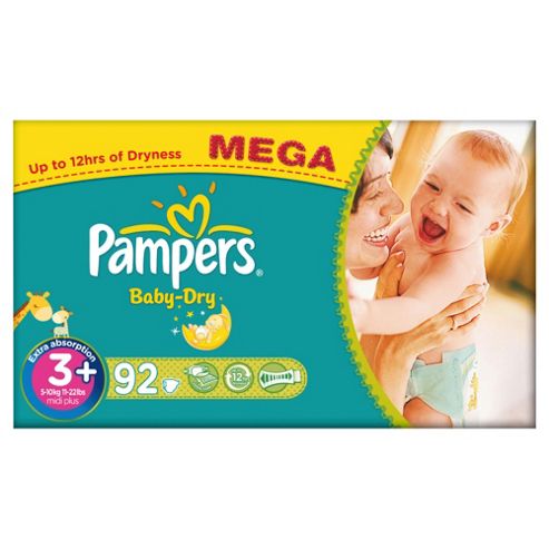 Image of Pampers Baby Dry Size 3+ Mega Pack - 92 Nappies
