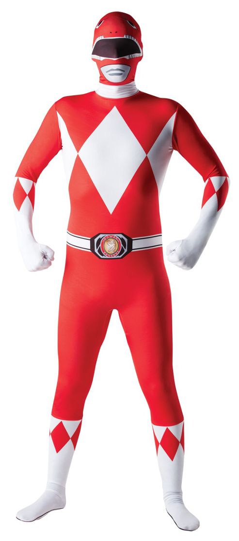 Image of Rubies Fancy Dress Costume - 2nd Skin Stretch Jumpsuit - Power Rangers - Red Ranger - Adult Large
