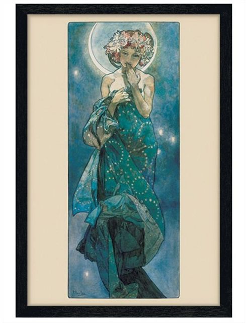 Image of By Alphonse Marie Mucha Black Wooden Framed Moon Poster