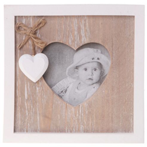 Image of Solid Wood Heart Photo Frame - Brown / White