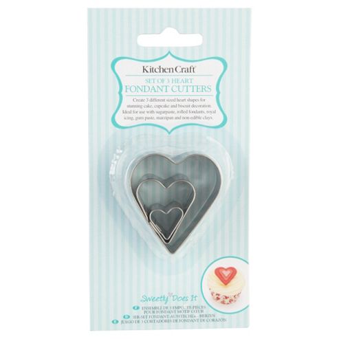Image of Kitchencraft Sweetly Does It Heart Fondant Icing Cutters