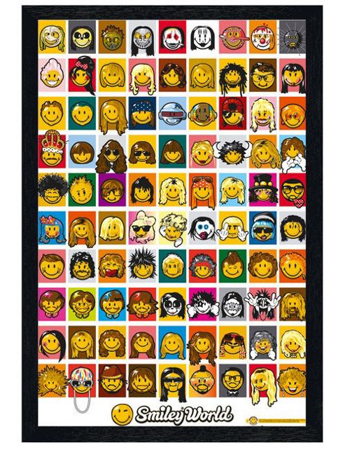 Image of Smile Black Wooden Framed Ninety Smilies Poster
