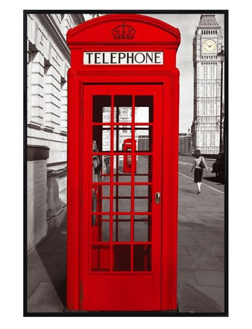 Image of English Icon Gloss Black Framed Red Telephone Box Poster