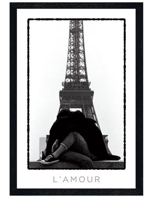 Image of Lovers At The Eiffel Tower Black Wooden Framed L'amour Poster