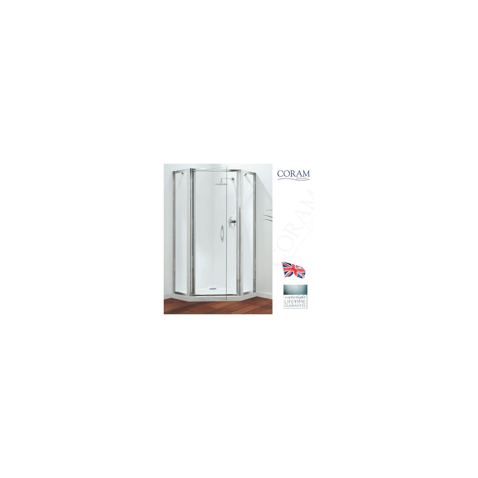 Coram Premier Pentagonal Frameless Swing Door Shower Enclosure, 900mm x 900mm, Low Profile Tray, 6mm Glass at Tesco Direct