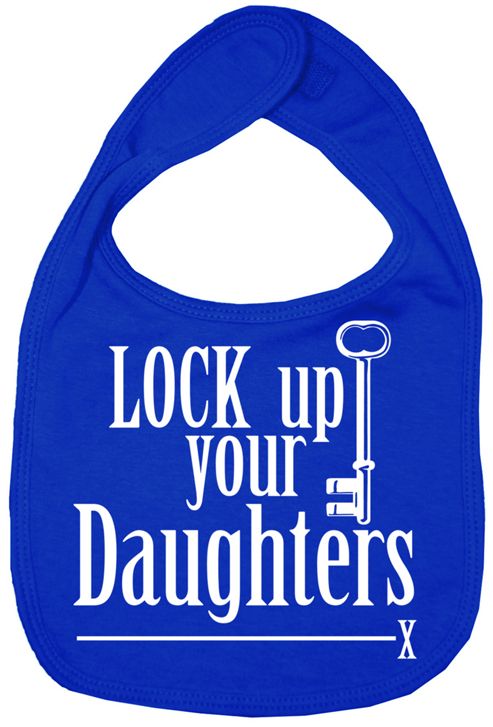 Image of Dirty Fingers Lock Up Your Daughters Baby Bib Royal Blue