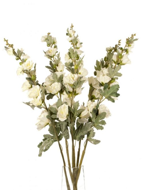 Image of Artificial 103cm Single Stem White And Pale Pink Hollyhocks X 6