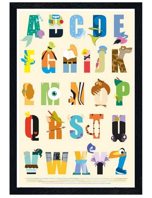 Image of Black Wooden Framed Disney Alphabet A-z Poster