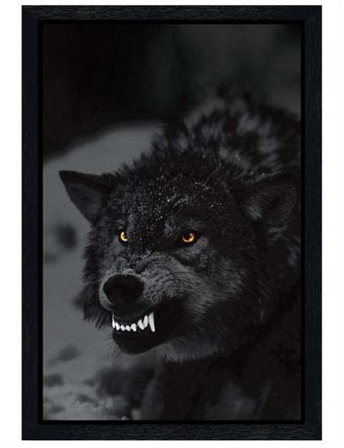 Image of Black Wooden Framed Prowling Wolf Poster