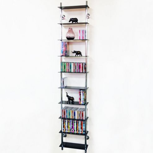 Image of Maxwell - Wall Mounted 10 Tier Glass Cd / Dvd / Blu-ray Storage Shelf - Black