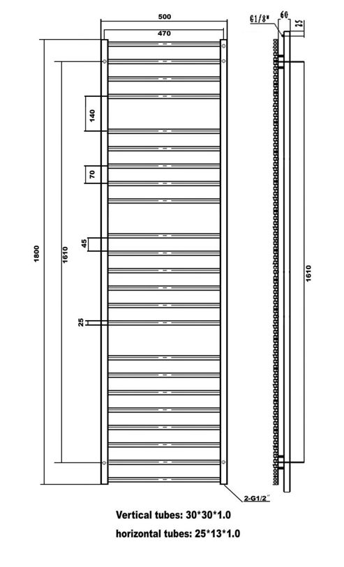 Image of Urbane Designs Leo Traditional Heated Towel Rail - 180 Cm H X 50 Cm W X 6 Cm D