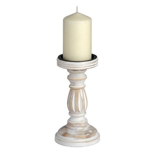 Image of Wooden Candlestick White 20cm