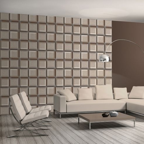 Image of Muriva 3d Squares Wallpaper - Chocolate